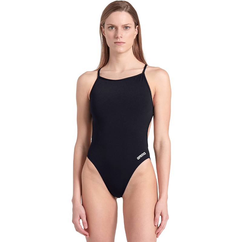 W SWIMSUIT LACE BACK SOLID - Black Color